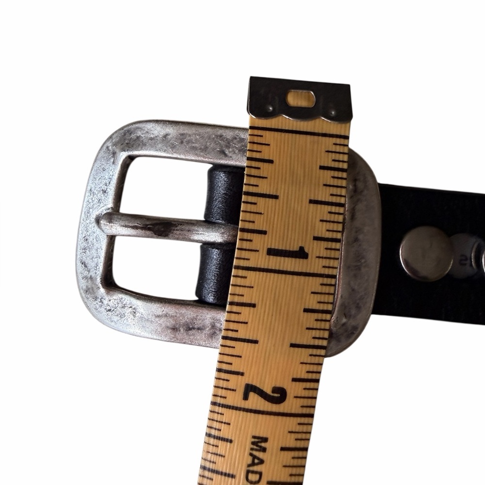 Black Studded Leather Belt with Silver Buckle - Picture 7 of 10